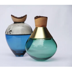 Handgefertige Vase India Small 2 Green/Brass von...